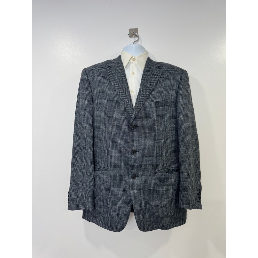 Corneliani Mens Grey Glen Plaid Three Button Sport Coat Blazer 40R
